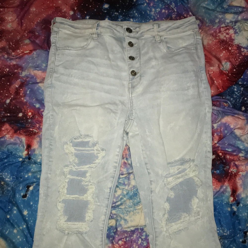 AE light/acid wash hi-rise jegging crop